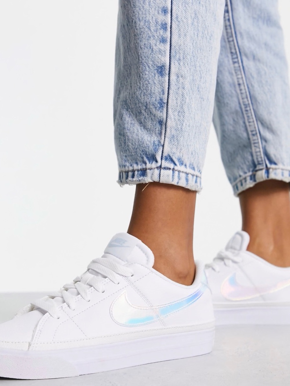 Nike Court Legacy Women’s 6 White Iridescent Swoosh Casual Sneakers